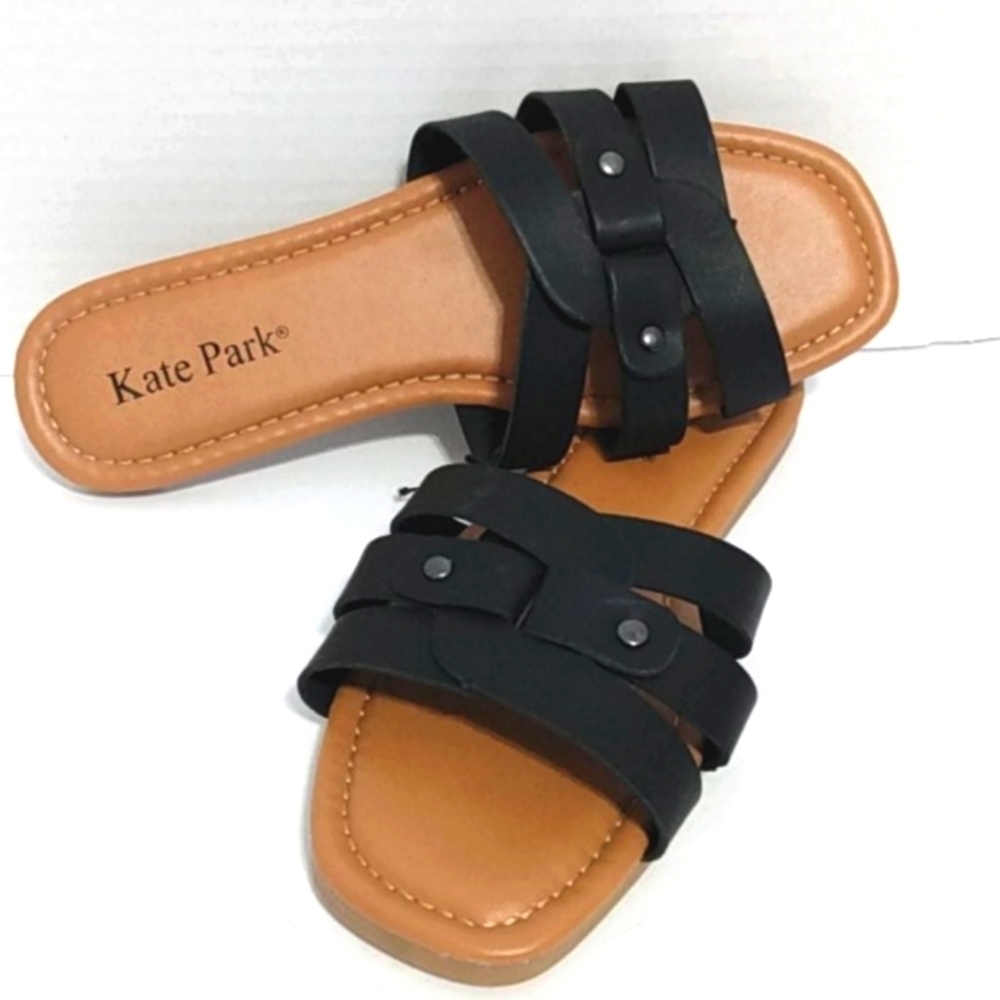 KATE PARK STRAPPY SLIP-ON FLAT SANDALS NWOT SIZE 6